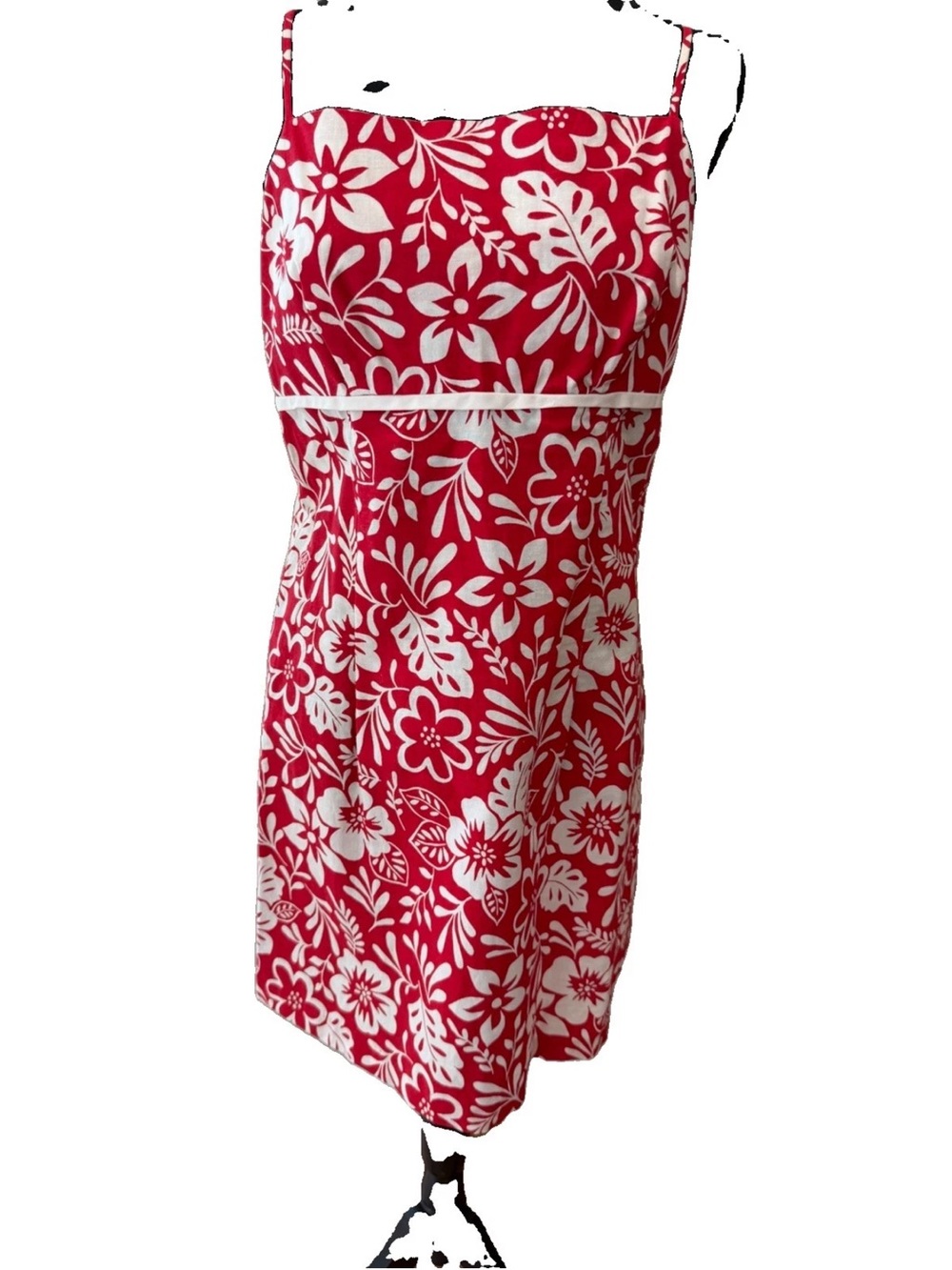 VTG‎ 90s La Belle Fashions Red & White Tropical Floral Sundress -SZ 11 Jr USA
